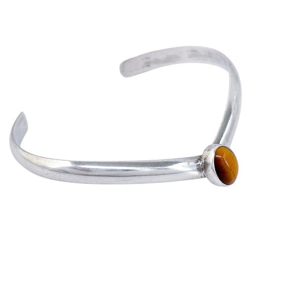 Tiger's Eye Cabochon Chevron Cuff | Vintage Sterling Silver 925 Bracelet | 7" - Picture 3 of 8